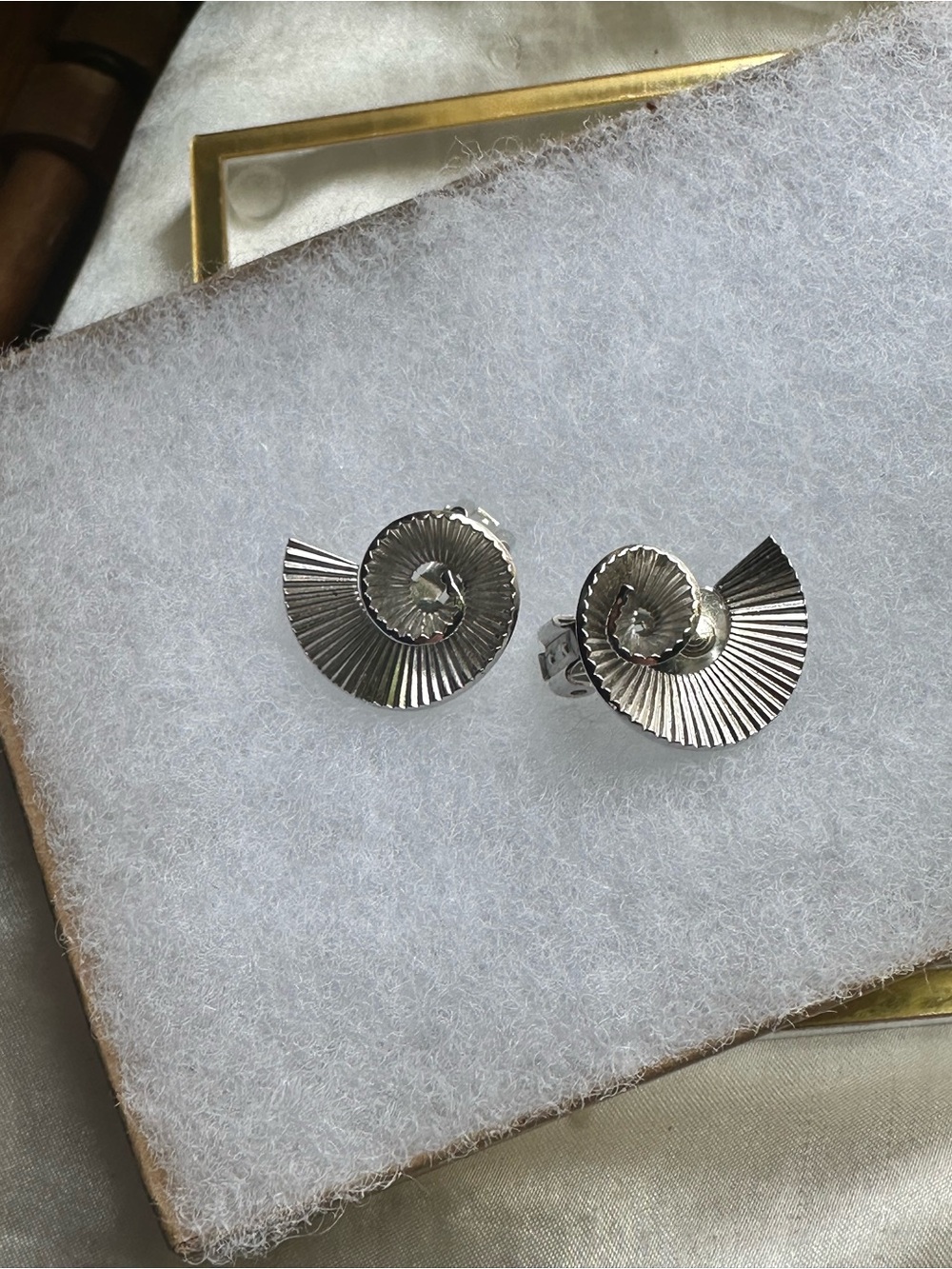 Coro Silver Spiral Fan Stud Earrings